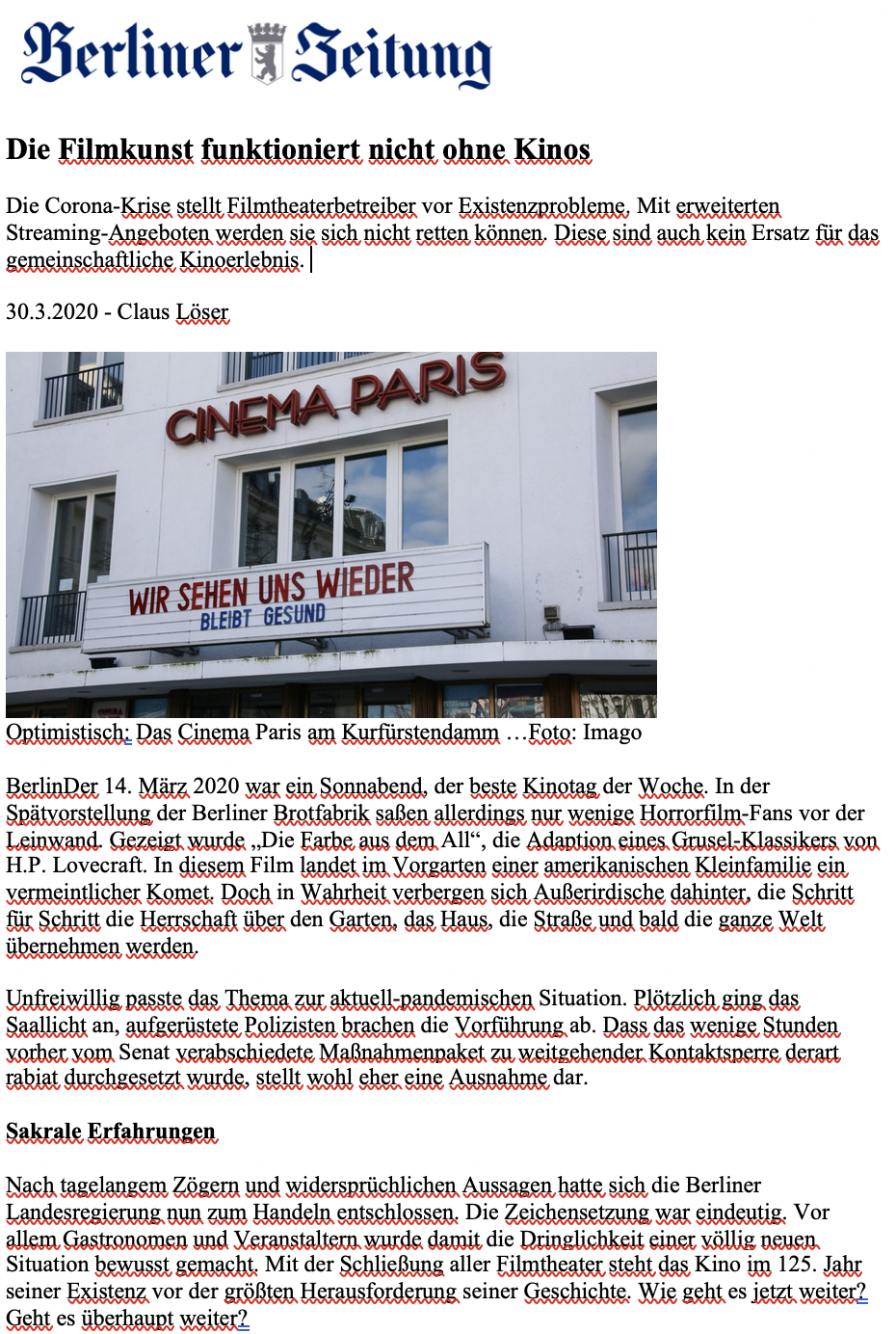 Revue de presse - Mars 2020 Revue de presse - Mars 2020