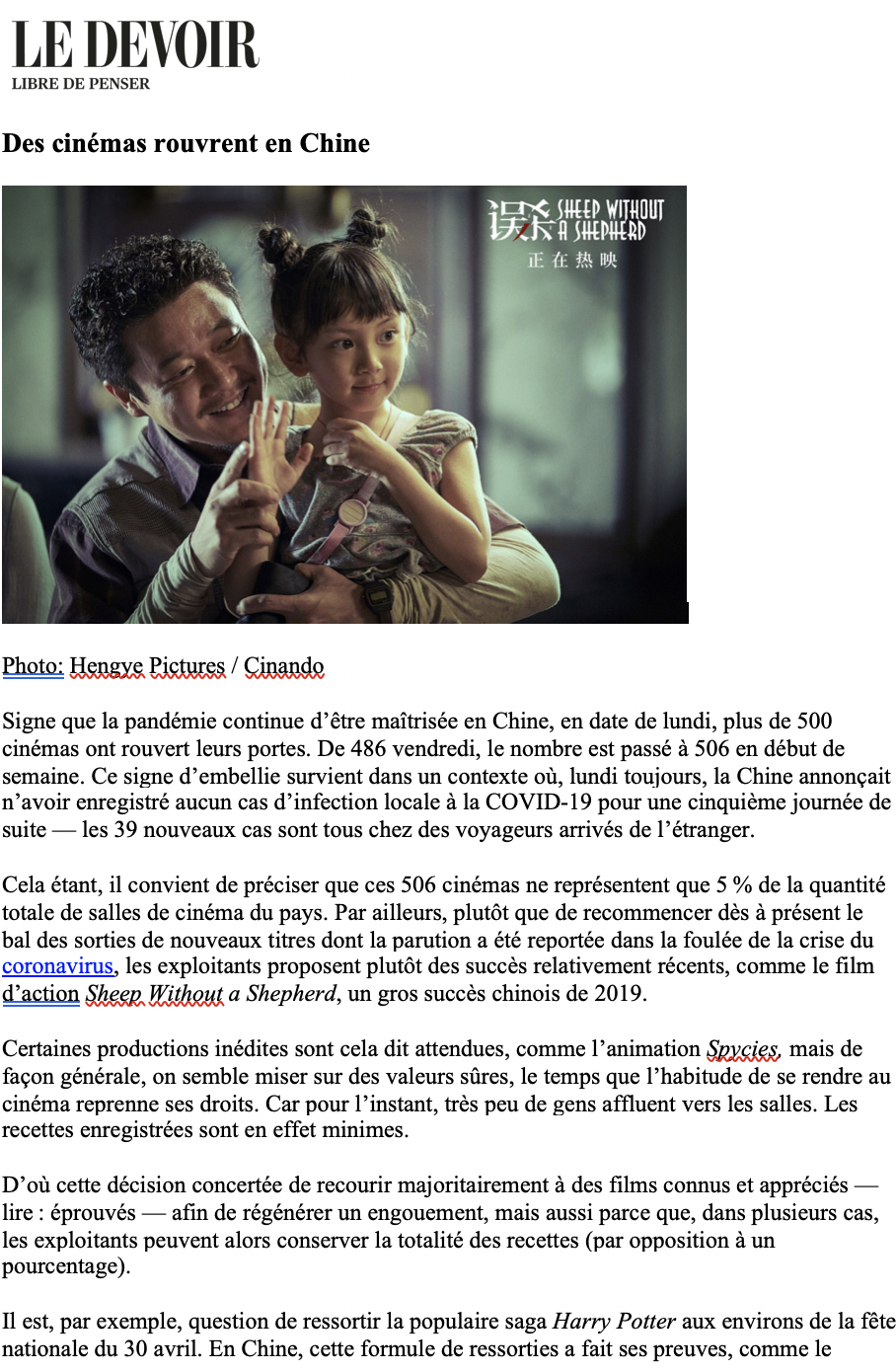 Revue de presse - Mars 2020 Revue de presse - Mars 2020