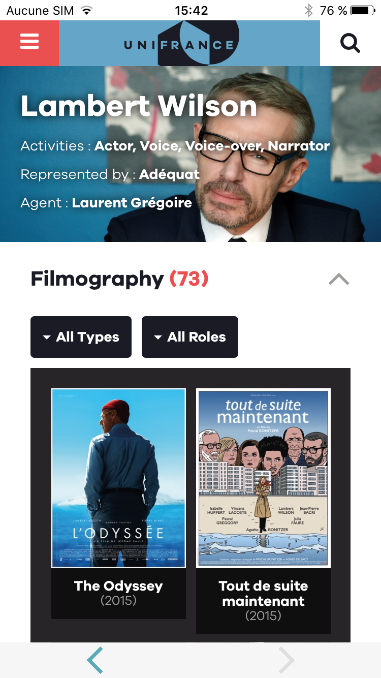 UniFrance lanza su nueva aplicación móvil - Appli UniFrance Mobile - Fiche personne (EN) UniFrance lanza su nueva aplicación móvil - Appli UniFrance Mobile - Fiche personne (EN)