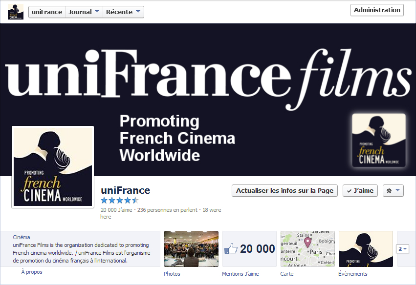 Superada la cota de 20.000 abonados en el Facebook de UniFrance films Superada la cota de 20.000 abonados en el Facebook de UniFrance films
